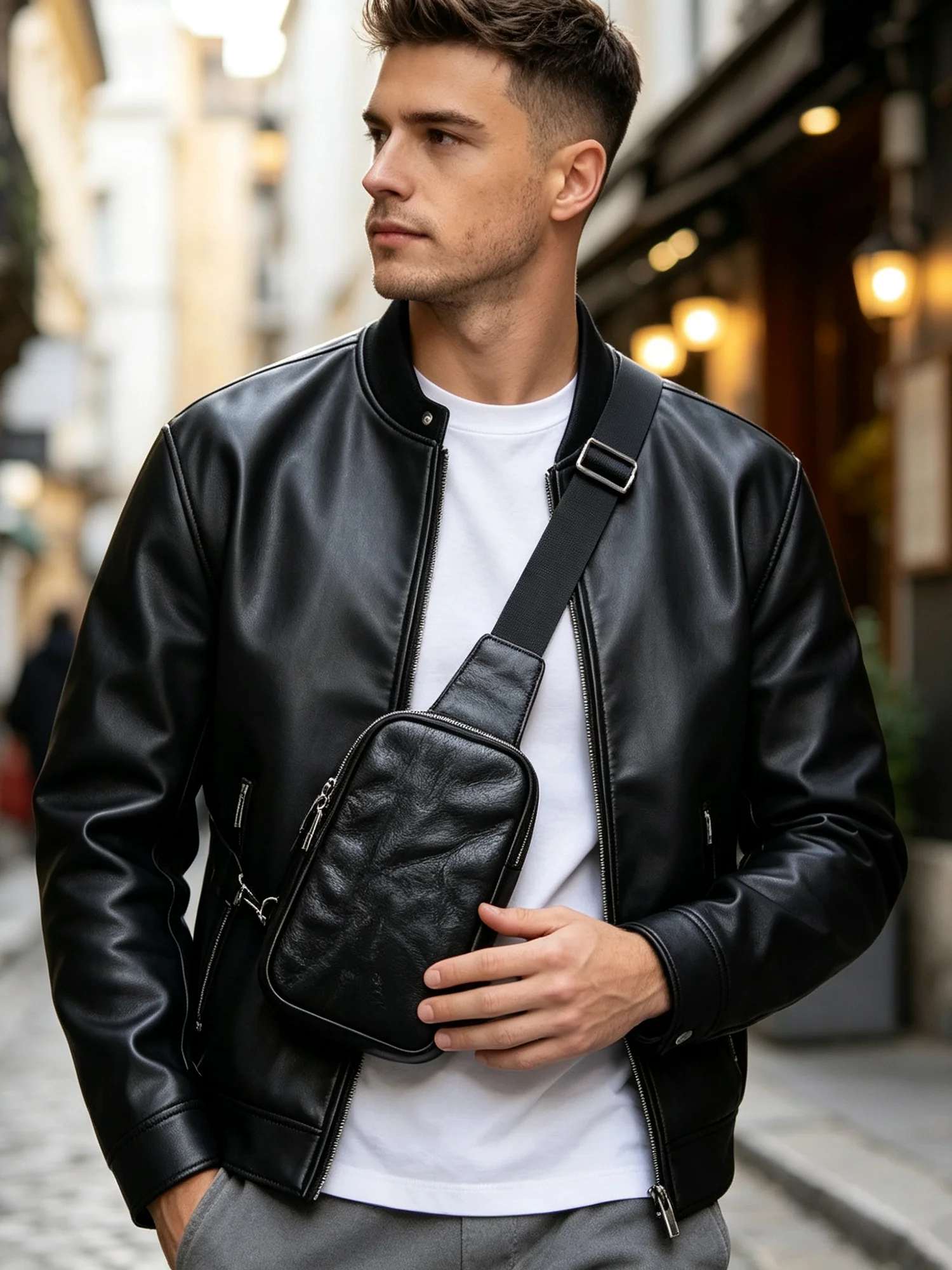 S.WORKER Echtes Leder Herren Casual Brusttasche Mini 7 Zoll Rindsleder Umhängetasche Modische Pflanzlich Gegerbte Leder-Handytasche – Detail 2