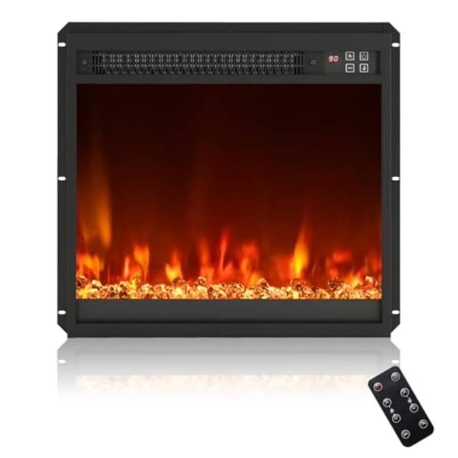 Electric Fireplace Insert, 1500W Recessed Fireplace with Remote Control, Multi-Color Flame and Crystal Ember Bed, 0.5-9H Timer,