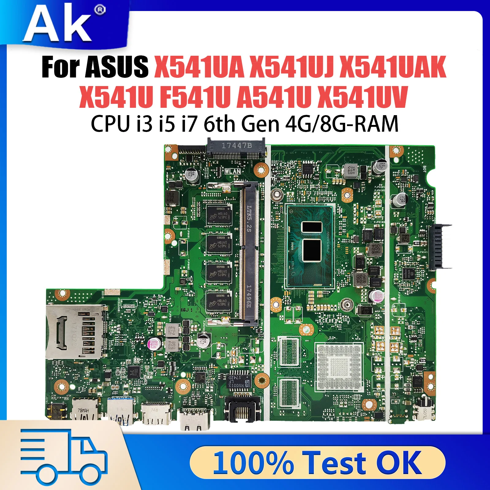 X541UA Mainboard For ASUS X541UJ X541UAK X541U F541U A541U X541UV X541UVK Laptop Motherboard CPU I3 I5 I7 6th Gen 4G/8G-RAM