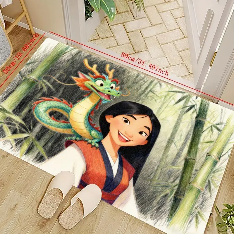 

1 шт. Дисней Принцесса Мулан и Мушу Дракон мультфильм напольный коврик, Нескользящий моющийся коврик в стиле аниме «Бамбуковый лес» для детской спальни