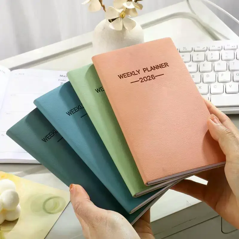 สมุดแพลนเนอร์รายวันขนาด A6 ปี 2026 1 เล่ม, ปฏิทินหนังสีโมรันดี, 64 แผ่น 128 หน้า สมุดปฏิทินรายสัปดาห์แบบบาง