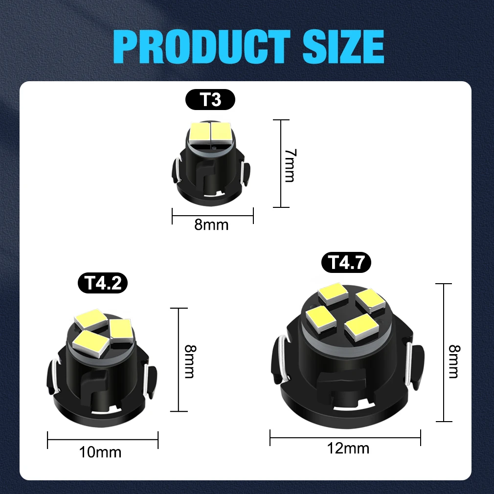 Bombilla LED Canbus T3 T4.2 T4.7 para Interior de coche, luz indicadora de cuña para tablero, lámpara de instrumentos automáticos, CC de 12V, 10 Uds.