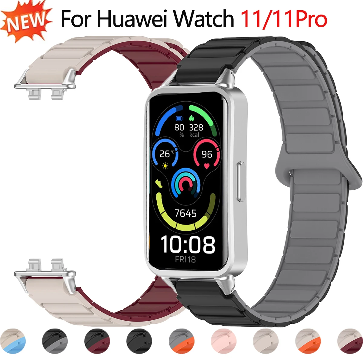 Magnetisches Silikonarmband für Huawei Watch 11/11 Pro Rechteckiges Zweifarbiges Band für Huawei Band 11/11Pro NFC Sport-Armband