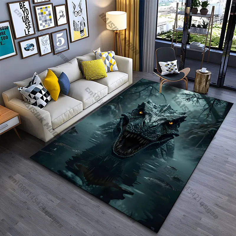 Ferocious dinosaur in foggy swamp carpet Yoga living room room decor children's crawling mat doormat area rug games mat