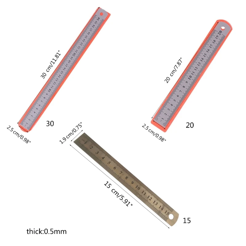 Measuring Ruler Stainless Straight Ruler Stationery Drafting Accessory Portable