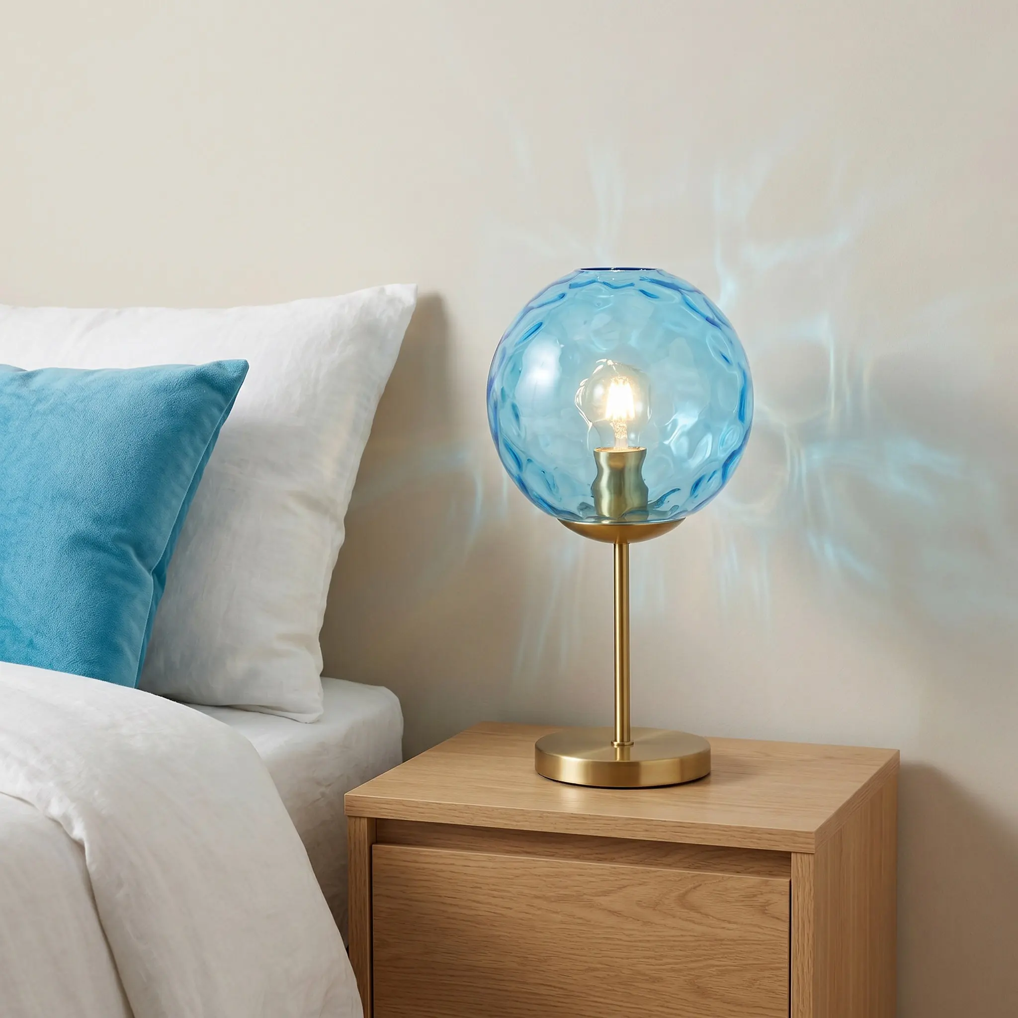 Transparent Glass Lampshade Sphere Round Ripple Clear Blue 1.7 Fitter Replacement Globe for Table Lamp Pendant Ceiling Fixture