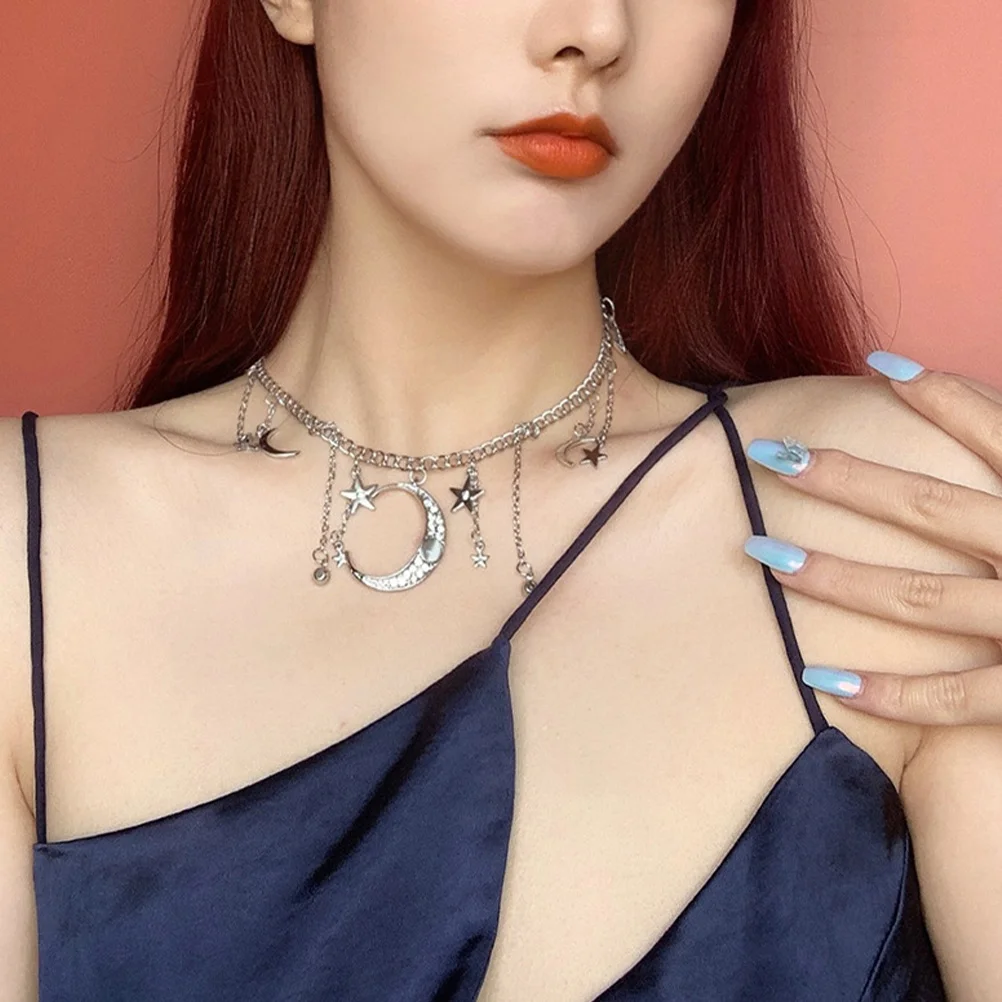 

Star Moon Necklace Choker Fashion Decor Chain Lady Jewelry Simple Metal Fashionable Pendant Stylish Decorative Women