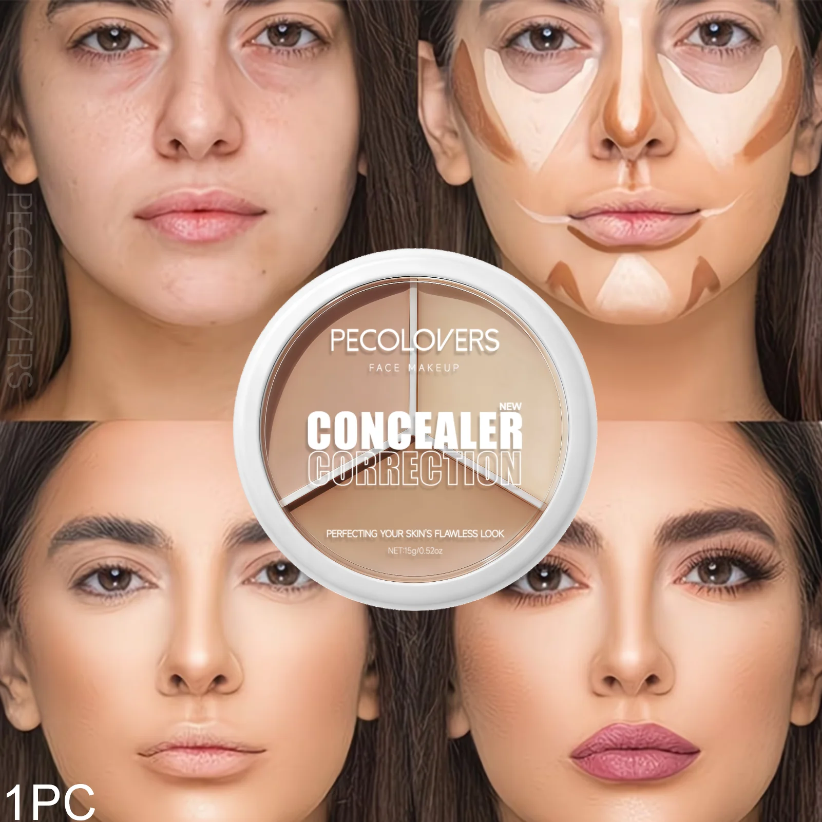 1pc Long-Lasting 3-Color Concealer Palette For Brightening, Creamy Texture, Covering Acne Marks, Dark Circles