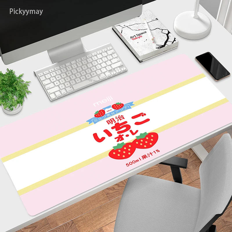 Large Pink Kawaii Gaming Mouse Pad Strawberry Milk Mousepad Gamer 900x400 Rubber Keyboard Mats Desk Pads Table Carpet Lockedge