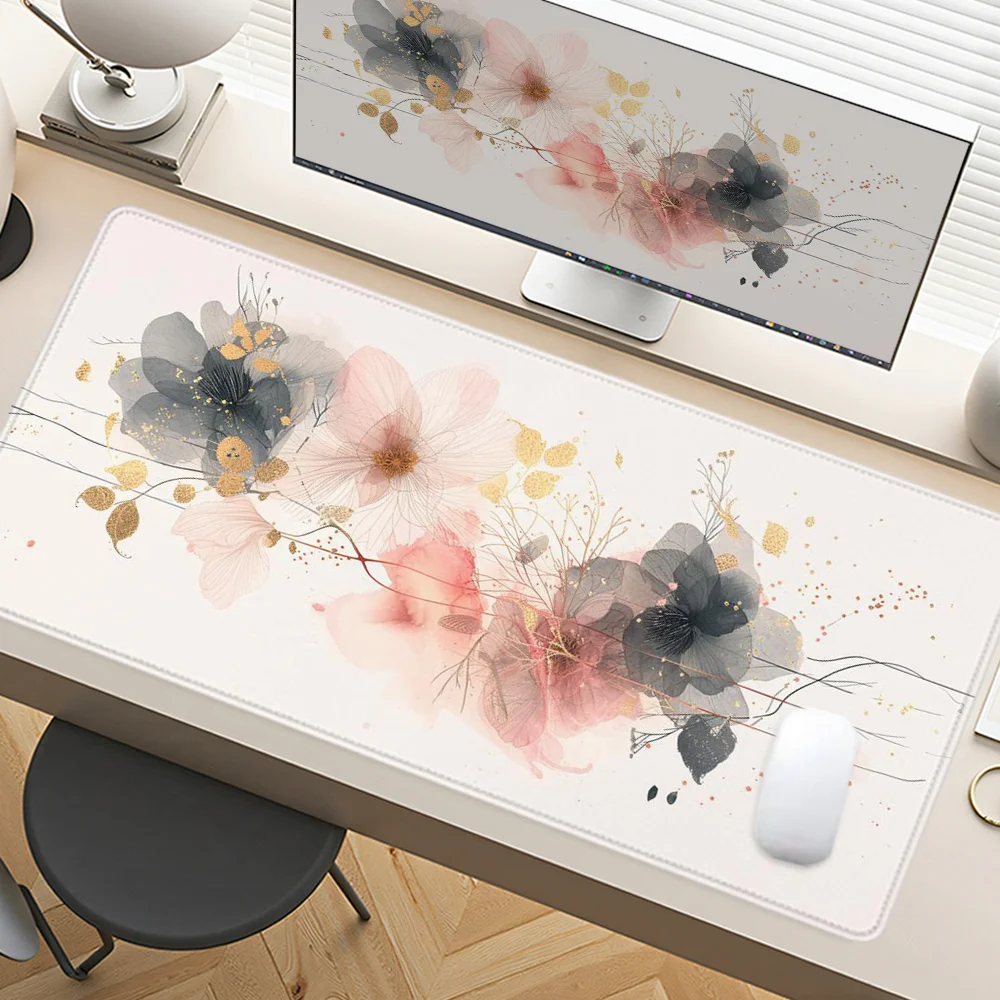 

Peony Blossom Mouse Pad Large Desk Accessories Desk Pad Rubber Base with Stitched Edge Mousepad Non-Slip Mousepad for Office
