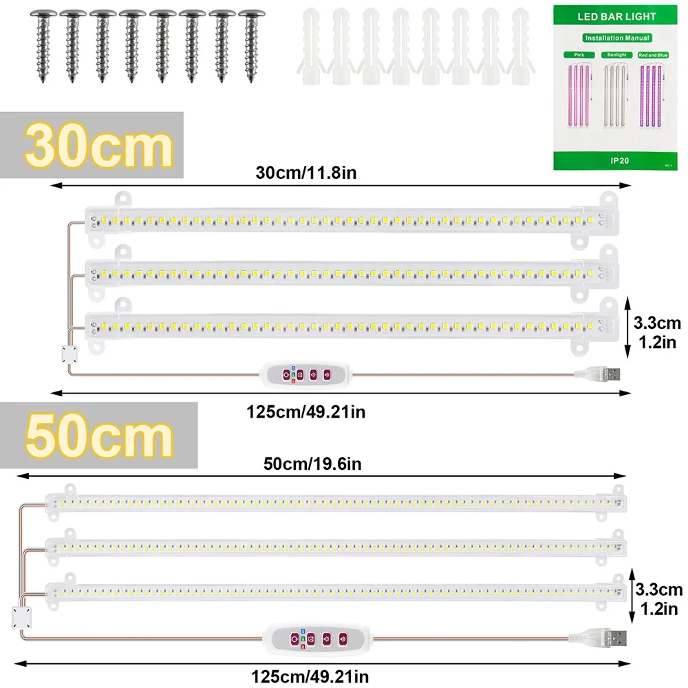 1/2/3/4Heads LED Grow Light Strip Tube Indoor Plant USB Full Spectrum Phyto Lamp Dimmable Timer Seedlings Vegs Flower Grow Lamp