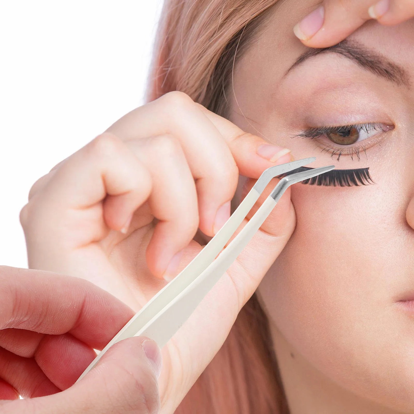 1Set False Eyelash Extension Tweezers Stainless Steel Lightweight Ergonomic Lash Applicator Tip Tool for Fake