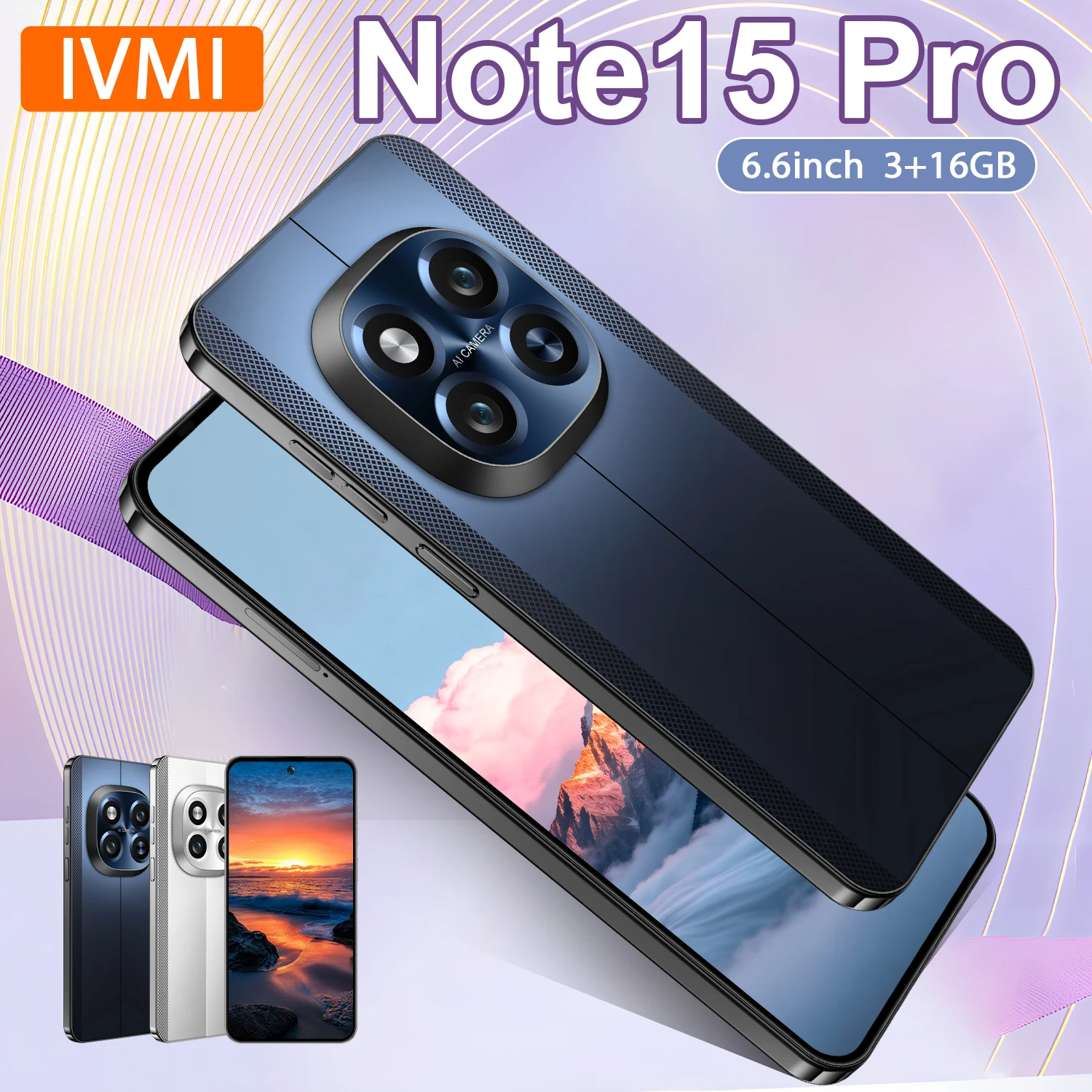 IVMI Global Note15 Pro Smartphone Android 3GB RAM 16GB ROM 6.6inch Dual SIM Google Play Store Face ID 4G Network Mobile Phones
