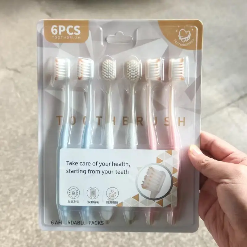 New 6Pcs/Set Wide Head Soft Bristle Toothbrushes High Density Manual Toothbrush For Daily Oral Cleaning Care Family Use