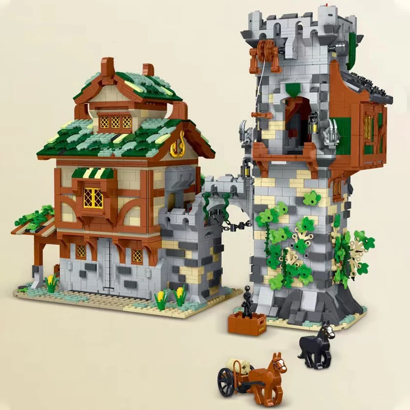 3811PCS Middeleeuwse Stad Stabiele Garde Toren Bouwstenen Architectuur Modulaire Straatweergaven Huis Model Creatieve Expert Speelgoed MOC