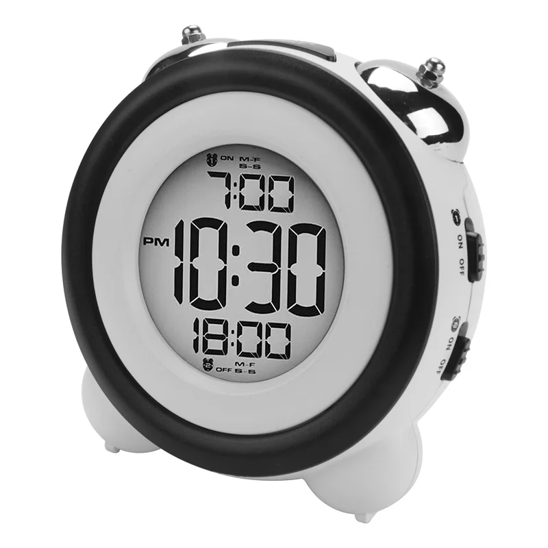 Suku Cadang Peralatan Jam Alarm Digital, Tampilan Tanggal Waktu Bel Kembar Sangat Keras Untuk Tidur Berat Alarm Ganda Lampu Latar Biru Untuk Remaja