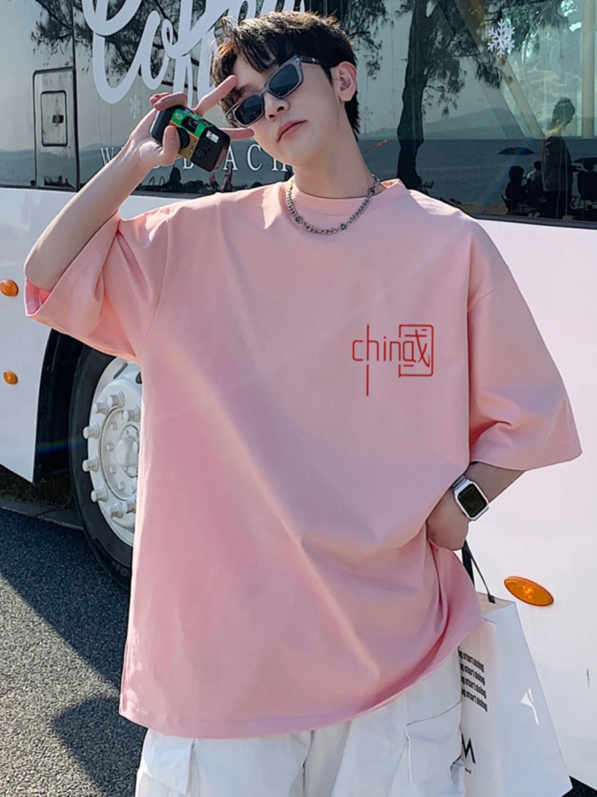 

Cleanfit Heavyweight ort Sve Men's T-irt Pink Print round Ne Casual Sle Breathable Summer Top Inner Wear f Sve