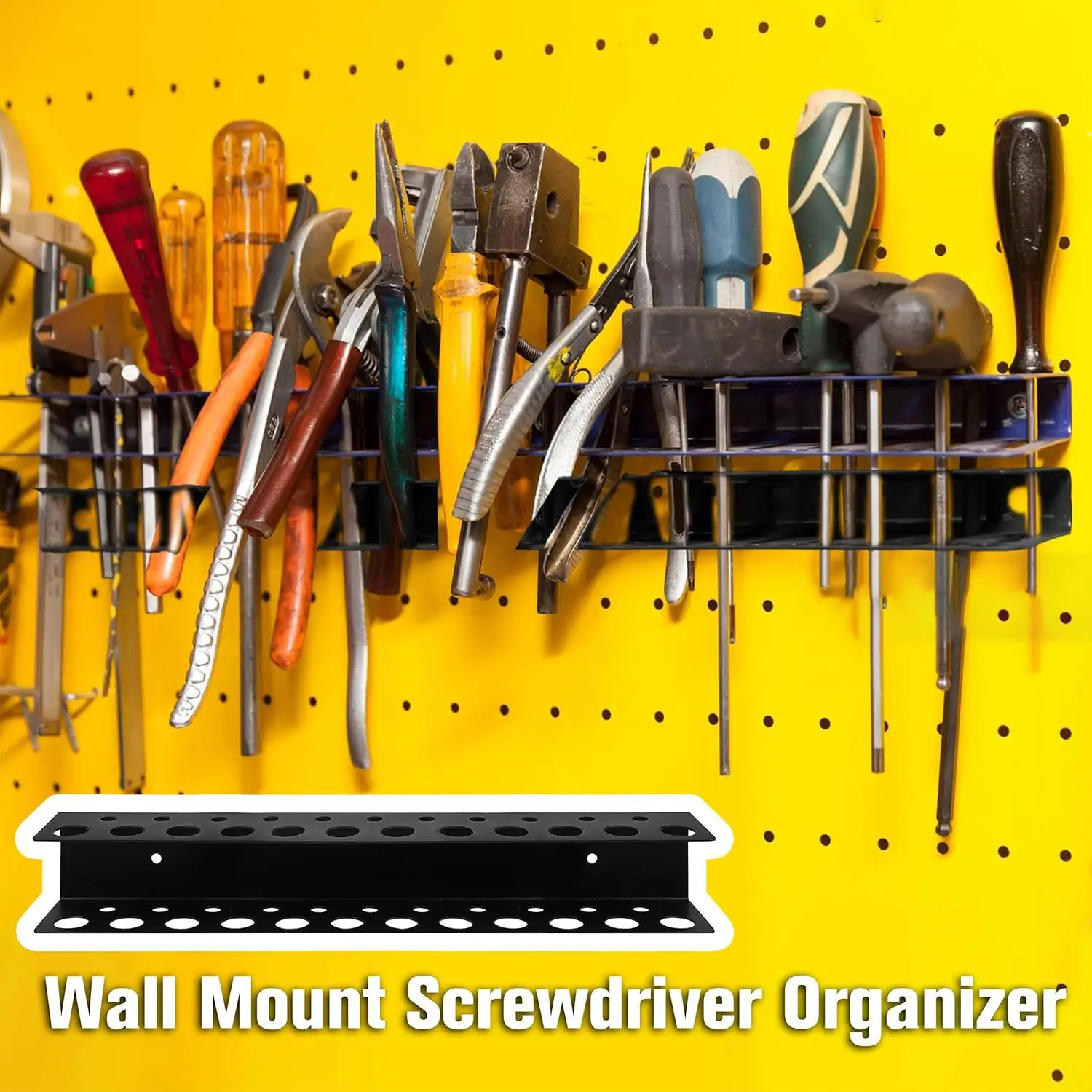 حامل مفك براغي، حامل ذو طيات فولاذية، حامل تخزين لتخزين الأدوات اليدوية على الحائط وتنظيم لورشة العمل في الطابق السفلي #2