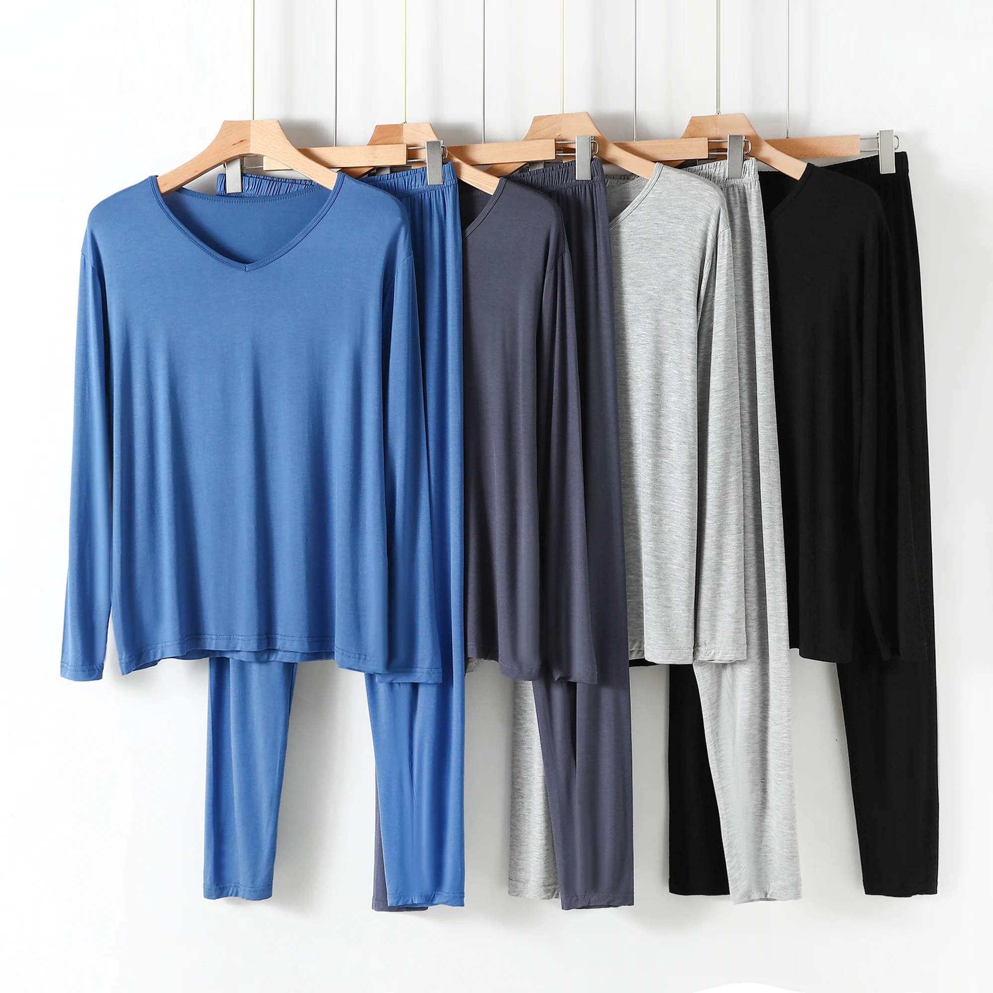 

Мужской комплект из модала Long Sve, тонкая осенняя домашняя одежда, домашняя одежда с v-образным вырезом, комплект из двух предметов, удобный дышащий