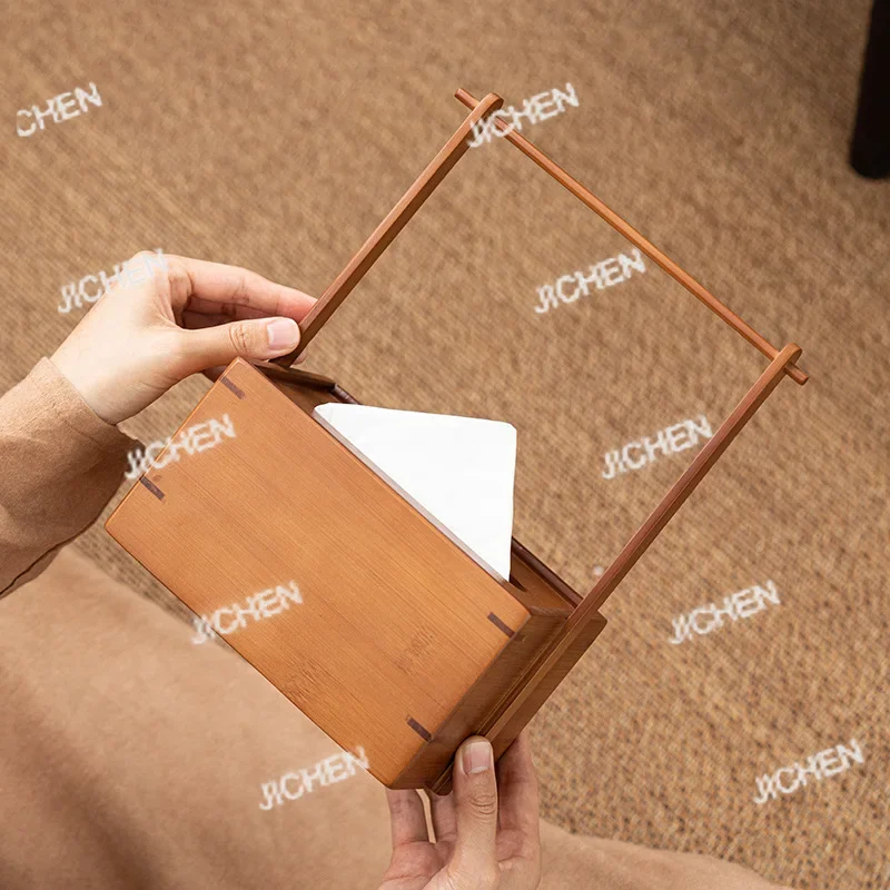 HS الخيزران رفع شعاع صندوق المناشف الورقية الصينية غرفة المعيشة المنزلي درج صندوق ورقي #4