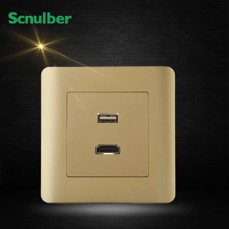 86mm luxury champagne high definition HDMI and mobile usb charge wall switch socket