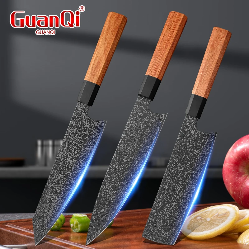 Professionelle Küchenmesser Japanisches Kochmesser 67-Lagen VG10 Damaszener Stahl Holzgriff Gemüseschneider Kochhackmesser