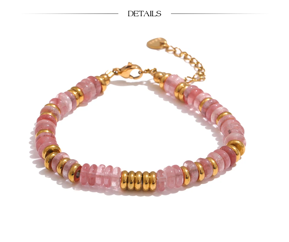 Yhpup Bunte Natursteinperlen Kette Handgefertigtes Armband Armreif Wasserdicht Böhmen Edelstahl Y2K Trendiger Schmuck Geschenk – Detail 4