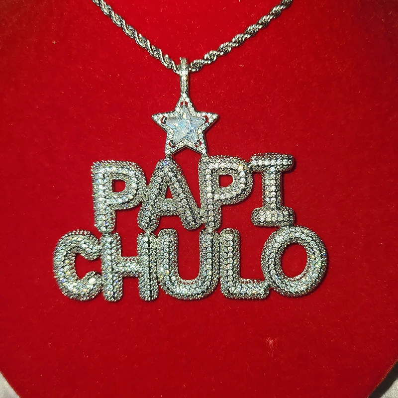 Custom Name Pendant Personalized Word Necklace AAAA Zirconia with Copper Letters with Star Hoop Hip Hop Jewelry Drop Shiping