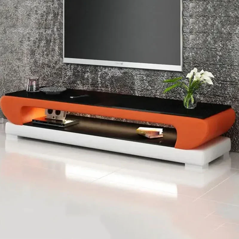 Stand Floor Natural Glass Top Leather TV Stand Modern Living Room Led Monitor Stand Tv Cabinet Mesa Home Furniture