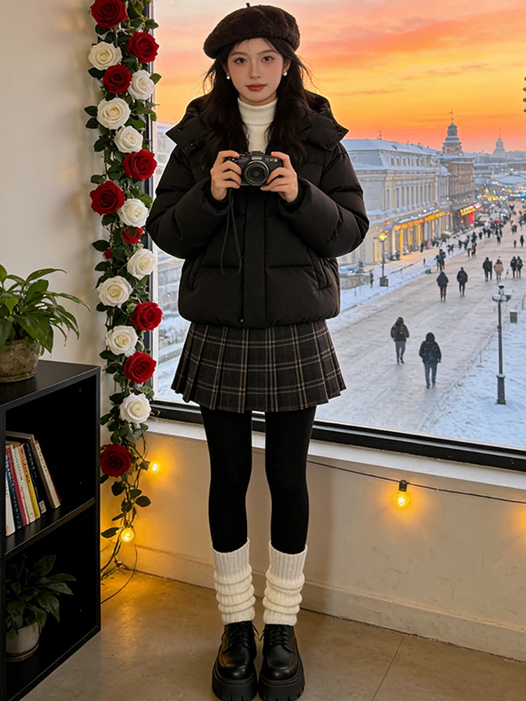 Thiened 겨울 자켓 여성용 단색 지퍼 다운 코튼 코트 한국 스타일 출퇴근용 루즈핏 롱 후드 코트