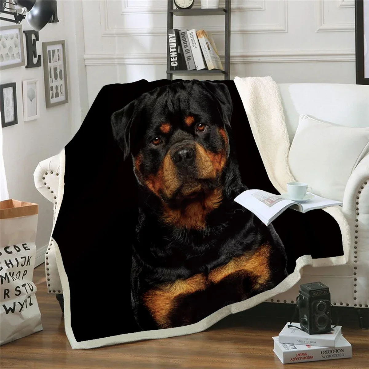 Blanket Sofa Bed Blanket Super Soft Warm Rottweiler Dog Funny 3D Print Blanket Cover Fleece Throw Blanket