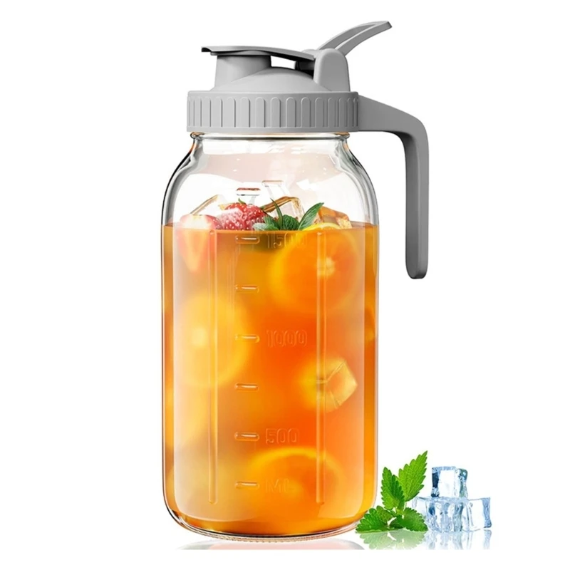 E15A Glass Water Container With Visible Scale And Cover Filter For Coffee Tea And Juice