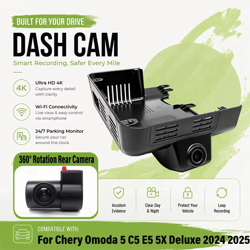 Dedicated DashCam For Chery Omoda 5 C5 E5 5X Deluxe 2024 2025 4K UHD Car DVR Plug and play Dash Cam Wifi Camera Video Wireless