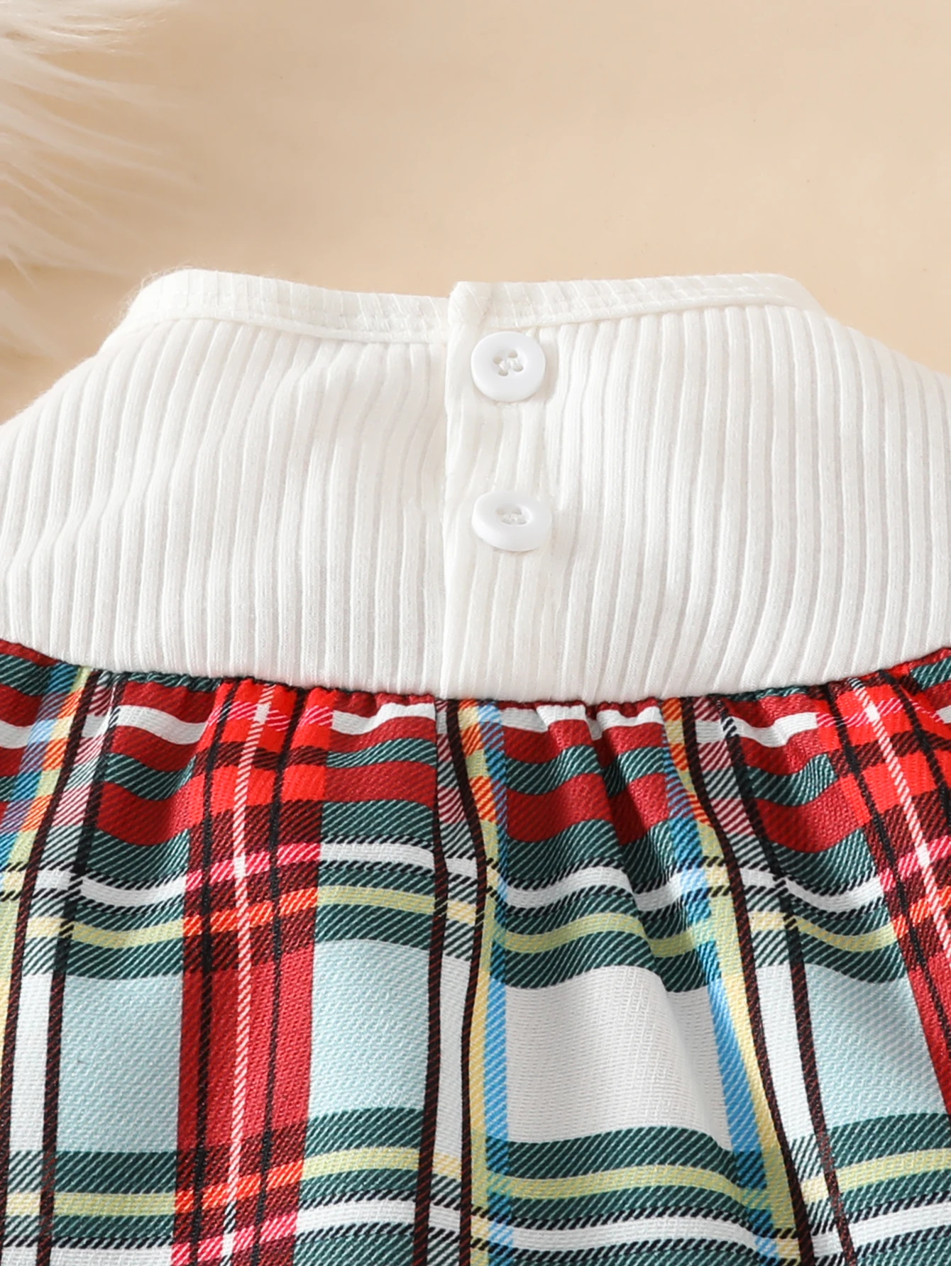 0-18 Months Newborn Baby Girl Christmas Party Fashion Casual Cute Plaid Christmas Tree Bow Print Doll Collar Spring & Fall Toddler Triangle Romper