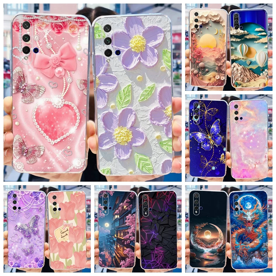 For Honor 20 Nova 5T Case YAL-L21 YAL-L61 YAL-L71 Back Cover Fashion Flower Clear Silicone Phone Bumper For Huawei Nova5T Fundas