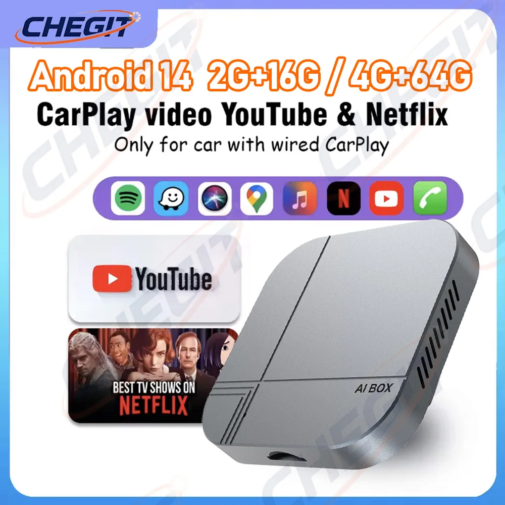 

2026NEW 4G + 64G Android 14 CarPlay AI Box 2G + 16G Беспроводная Android Auto Carplay Smart TV Box Автомобильные аксессуары для YouTube Netflix