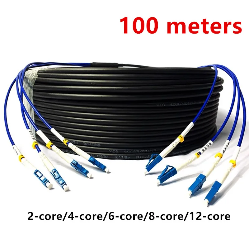 100-metrowy opancerzony kabel światłowodowy LC-LC Fibra Optica, jednomodowy, 4 6 8 12 rdzeni, nad głową światłowód zewnętrzny, GYXTW, średnica zewnętrzna 6 mm