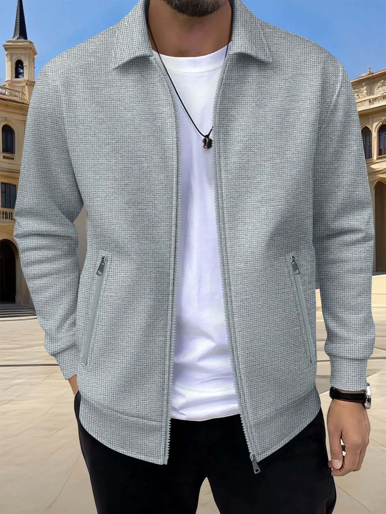 Immagine 4: 2026 Nuova Giacca da Uomo Primavera Autunno con Zip, Tinta Unita, Maniche Lunghe, Tasche, Cappotto Casual Ampio, Abbigliamento Moda Quotidiano, Capispalla Maschile