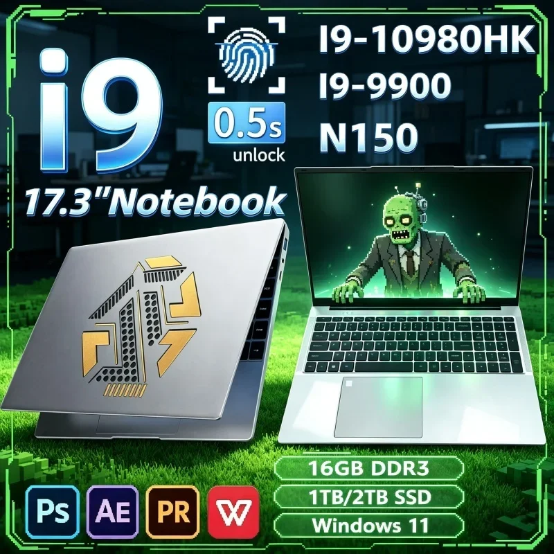 New Hot Fast‑Boot 17.3 Inch Laptop,2026 Intel I9‑10980HK/I9‑9900/N150 16GB 32GB 2TB SSD Win11 Ultra‑Slim Gaming Office Computer
