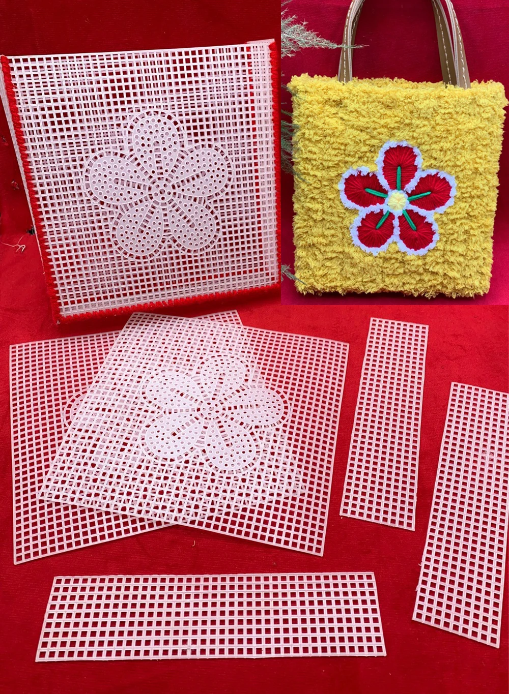 Weihnachts geschenk Herz stricken Weben Kunststoff Mesh Sheet DIY Nähen gewebte Tasche Zubehör Geldbörse Herstellung liefert Häkel projekte – Detail 1