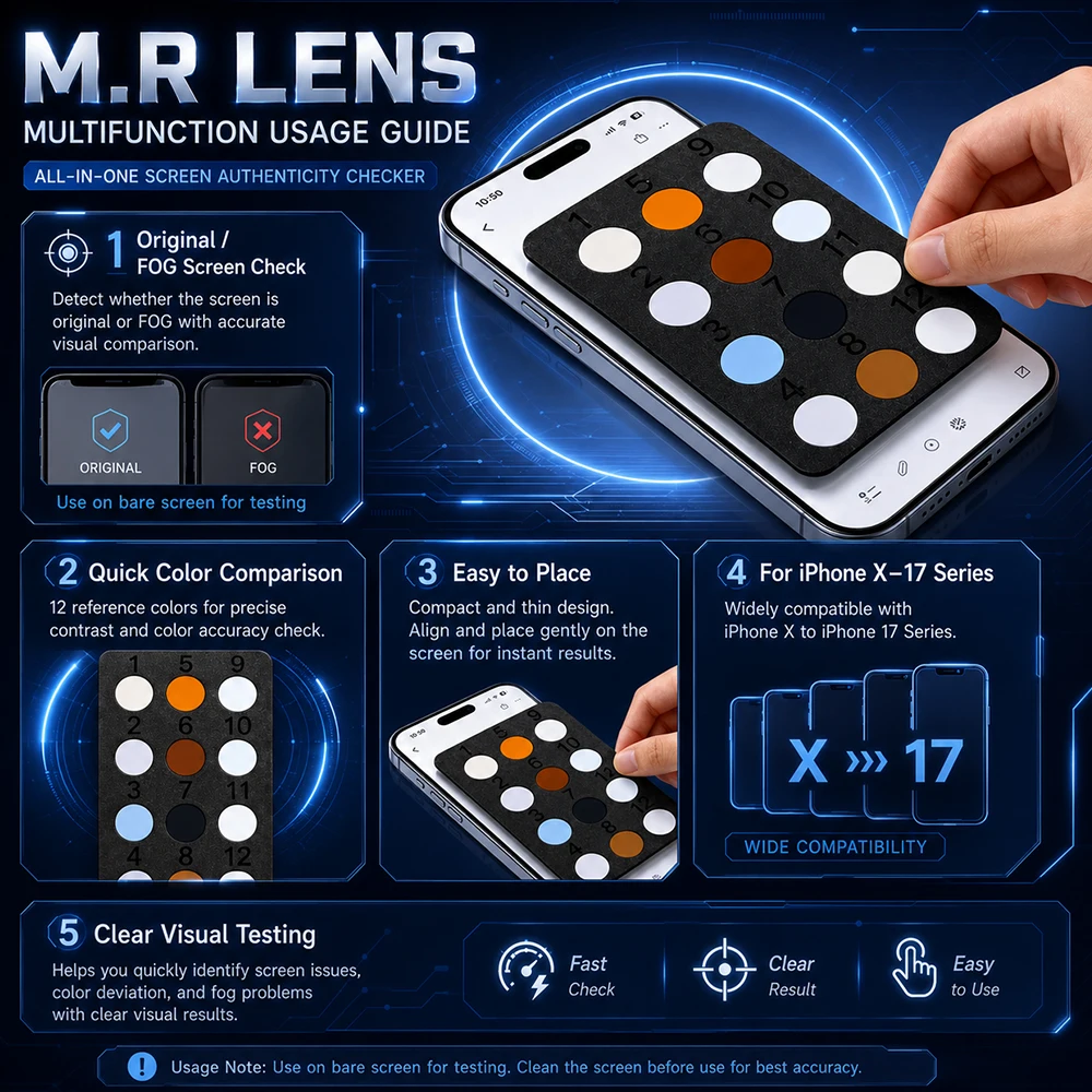 

M.Y MR.YANG Screen Polarizer Test Lens Color Card Authenticity Checker for Original or FOG iPhone X-17 LCD Screen Repair Tool