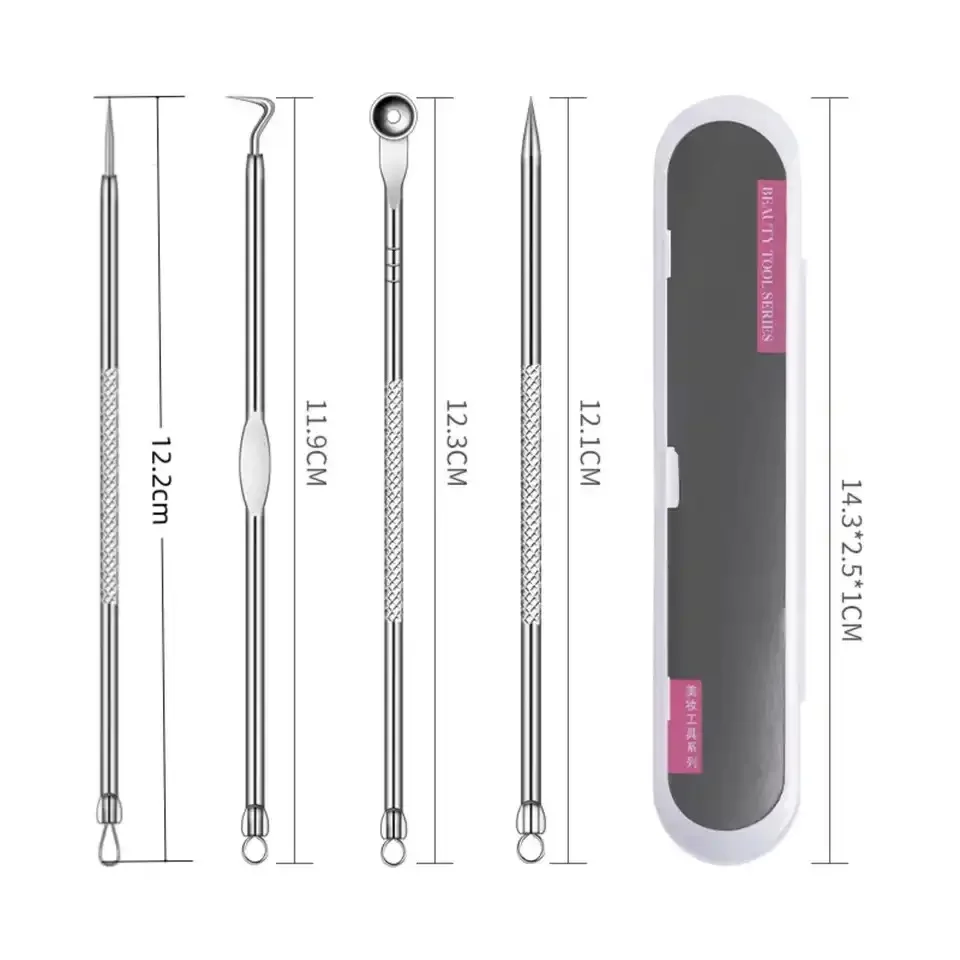 Conjunto De Ferramentas De Agulha De Acne Removedor De Cravos, Extrator De Pimple Comedone, Limpador De Poros, Limpeza Do Rosto, Pontos Pretos, Produtos De Cuidados Com A Pele, 4Pcs