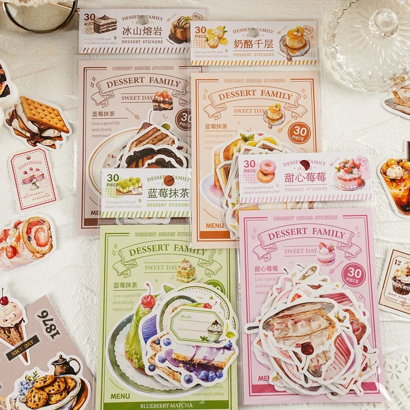 

30pcs/pack Paper Stickers Dessert Family Bread Pudding Cake Icecream Theme Scrapbooking Journaling Decorative Collages