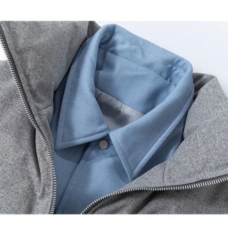 Men's Faux Two-Layer Cotton Jacket, Shirt Collar Design, Youth Style Thickened Warm, Winter Coat Gray Black Khaki​