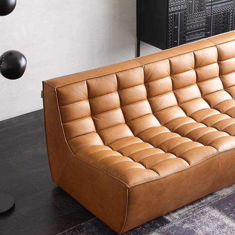 Leren bank, eerste laag koeienhuid klein appartement woonkamer oude retro olie wax leer middeleeuwse Nanyang wind rechte rij