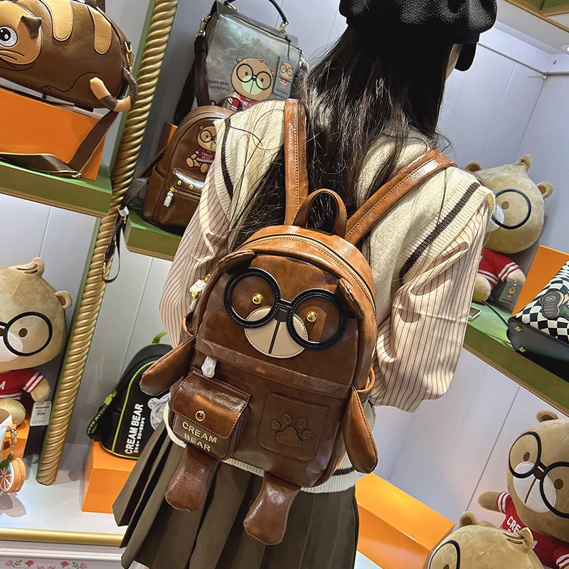 

SAMMAO Cream Bear Cartoon Cute Doll Fashion Casual Shoulder Travel Large Capacity Color Matching Backpack Ladies Shoulder Bag