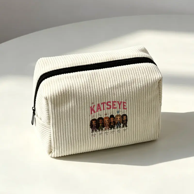 Women's Square Corduroy Makeup Bag KATSEYE World Tour Lightweight Toiletry Bags Multi Functional Storage Bags Kpop Fan Gifts