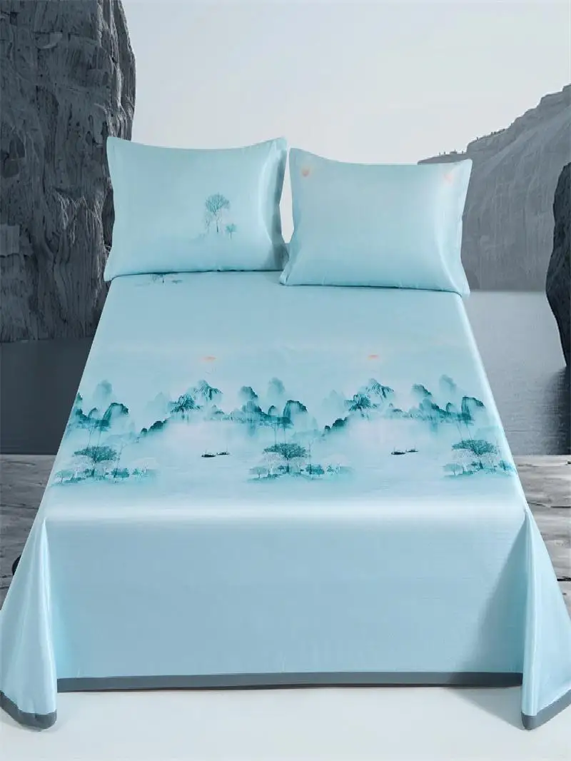

Ice Silk Bed Sheet Set with Diagonal Pattern Machine Washable Non-Shrinking Soft Mat Foldable Design for Comfortable Sleep