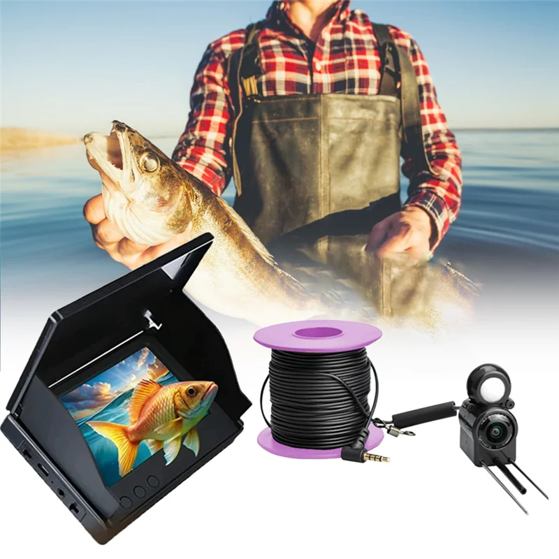 【A44M】قابس الاتحاد الأوروبي لكاميرا الصيد تحت الماء 4.3 بوصة IPS مراقب 220 °   كاميرا فيديو للأسماك للرؤية الليلية لصيد الأسماك في بحيرة الجليد