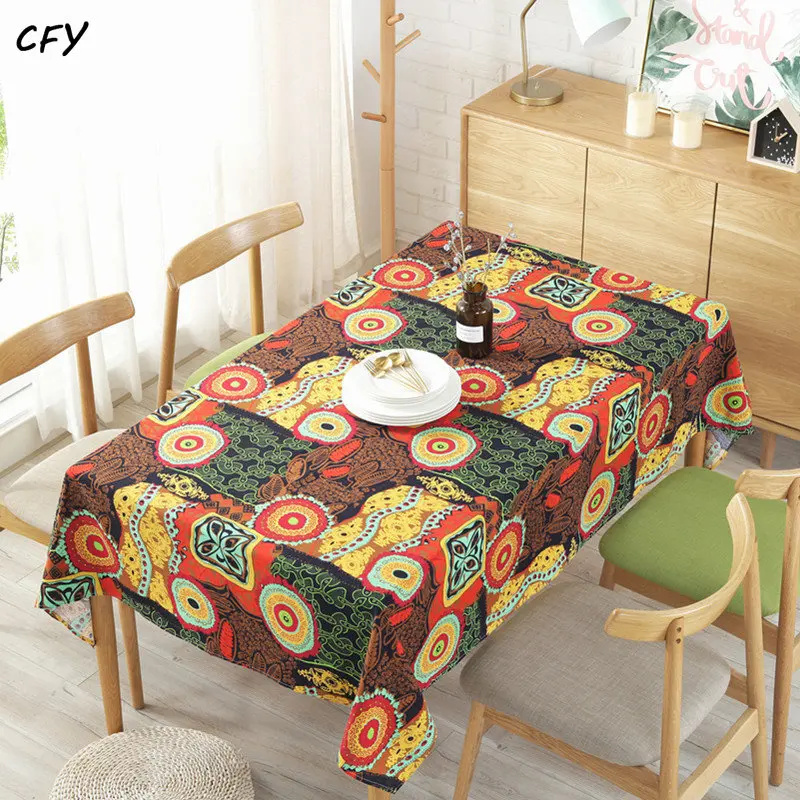 Cotton Linen Bohemian Style Linden Blossom Table Cloth with Tassel Rectangular TableCloth Household Coffee TableTowel Decor